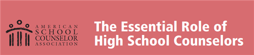 mauve colored graphic with American School Counselor Association logo and words to the side that read "The Essential Role..."